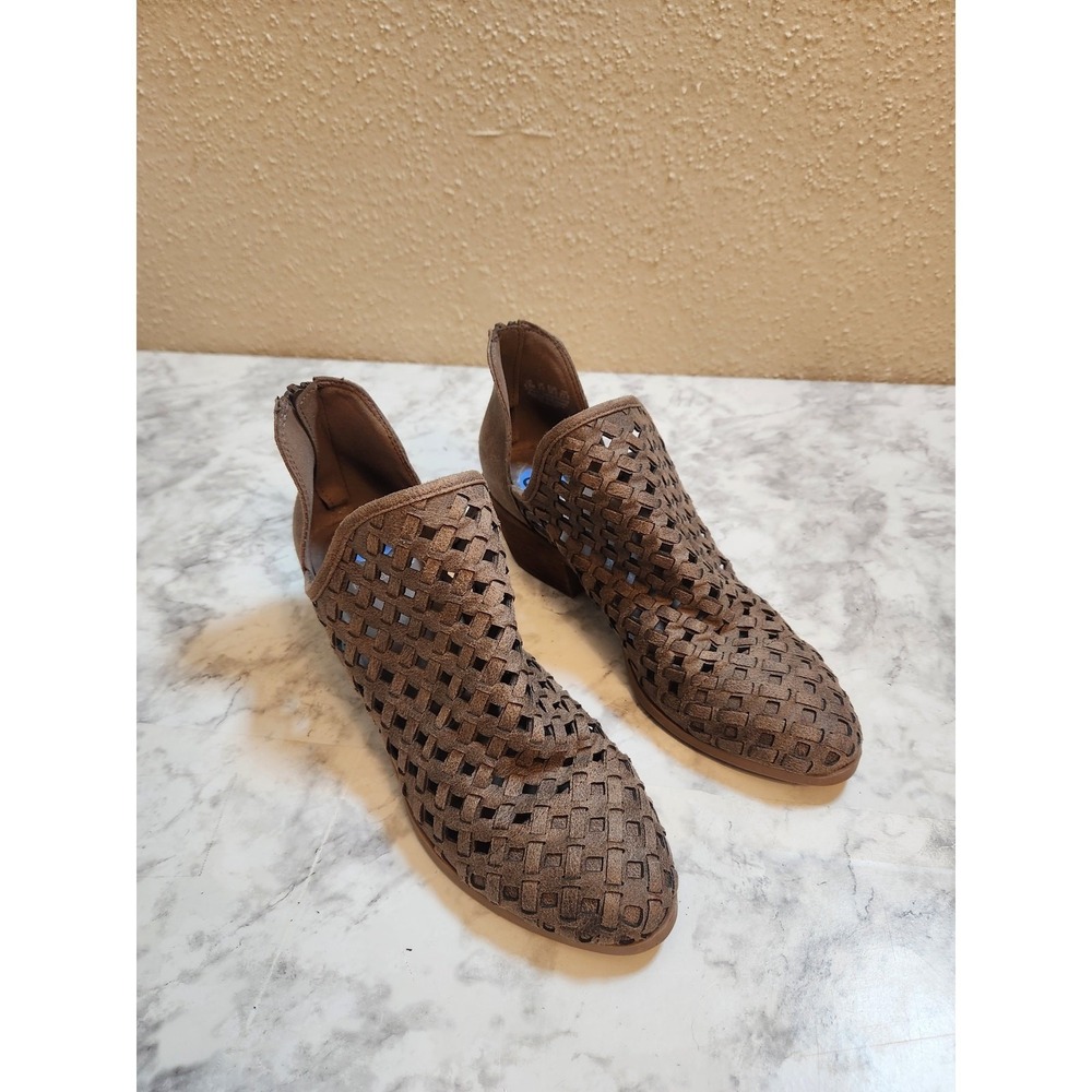 Fergalicious Womens 6.5 Brown Ankle Booties Woven Cutout Pearse Block Heel